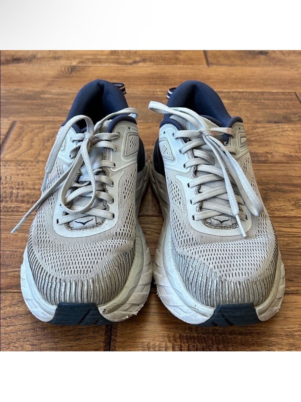 Hoka One One Women's Running Shoes in Light Gray, Navy, and Coral Accent - Picture 5 of 11